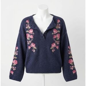 NEW FOR LOVE & LEMONS molly embroidered v-neck sweater in navy